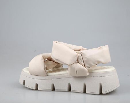 Zeyn 7960 hakiki deri Bej Kadın Sandalet