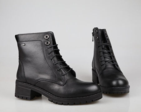 CASTLE BLACK 3680 Saf Deri Siyah Kadın Bot