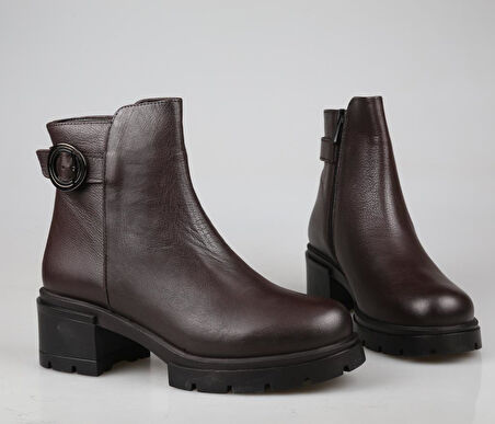 CASTLE BLACK 27362 Hakiki Deri Kahve Kadın Bot