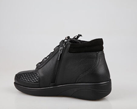 CASTLE BLACK 42645 Hakiki Deri Ortopedik Siyah Kadın Bot