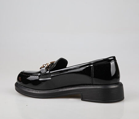 Feles 3-107 Loafer Siyah Rugan Kadın Babet