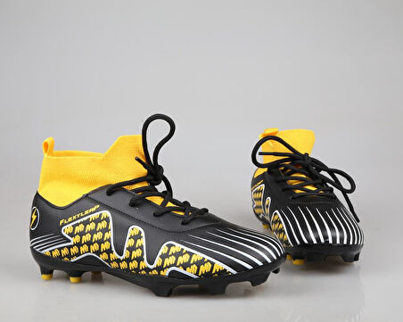 Cool Pele Çoraplı Krampon Siyah Sarı Çocuk Halı Saha Ayakkabısı