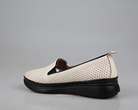 CASTLE BLACK 24570 Hakiki Deri Ortopedik Bej Kadın Günlük Anne Ayakkabısı