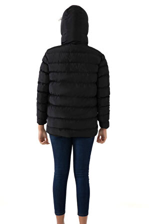 Kadın Kapüşonlu Polarlı Su Geçirmez Rüzgara Dayanıklı Şişme Mont & Kaban & Parka