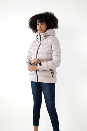 Kadın Kapüşonlu Polarlı Su Geçirmez Rüzgara Dayanıklı Şişme Mont & Kaban & Parka