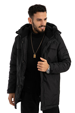 Erkek Polarlı Su Ve Rüzgar Geçirmez Kapüşonlu Kışlık Mont Kaban Parka