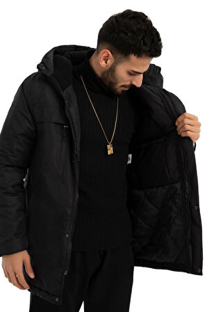 Erkek Polarlı Su Ve Rüzgar Geçirmez Kapüşonlu Kışlık Mont Kaban Parka