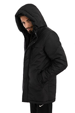 Erkek Polarlı Su Ve Rüzgar Geçirmez Kapüşonlu Kışlık Mont Kaban Parka