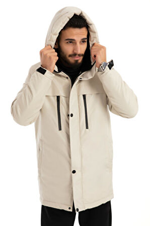 Erkek Polarlı Su Ve Rüzgar Geçirmez Kapüşonlu Kışlık Mont Kaban Parka