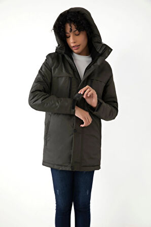 Kadın Polarlı Su Ve Rüzgar Geçirmez Kapüşonlu Kışlık Mont Kaban Parka