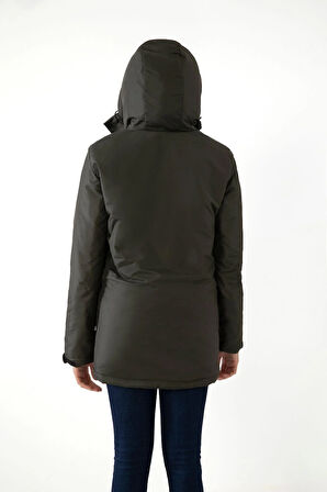 Kadın Polarlı Su Ve Rüzgar Geçirmez Kapüşonlu Kışlık Mont Kaban Parka