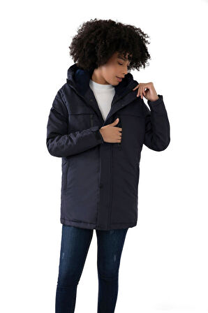 Kadın Polarlı Su Ve Rüzgar Geçirmez Kapüşonlu Kışlık Mont Kaban Parka