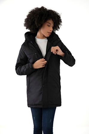 Kadın Polarlı Su Ve Rüzgar Geçirmez Kapüşonlu Kışlık Mont Kaban Parka