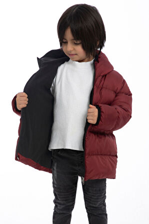 Erkek Çocuk Polarlı Kapüşonlu Su Geçirmez Rüzgara Dayanıklı Şişme Kışlık Mont & Kaban