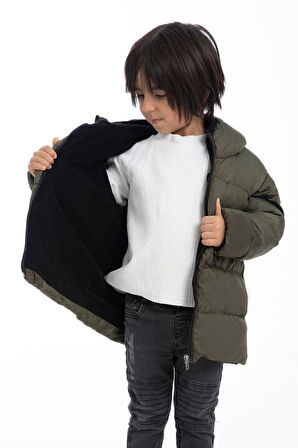 Erkek Çocuk Polarlı Kapüşonlu Su Geçirmez Rüzgara Dayanıklı Şişme Kışlık Mont & Kaban