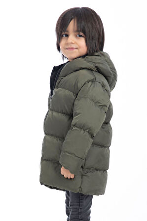 Erkek Çocuk Polarlı Kapüşonlu Su Geçirmez Rüzgara Dayanıklı Şişme Kışlık Mont & Kaban