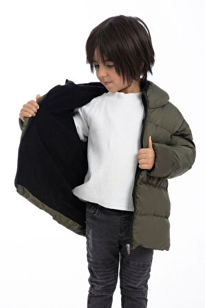 Erkek Çocuk Polarlı Kapüşonlu Su Geçirmez Rüzgara Dayanıklı Şişme Kışlık Mont & Kaban