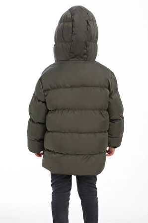 Erkek Çocuk Polarlı Kapüşonlu Su Geçirmez Rüzgara Dayanıklı Şişme Kışlık Mont & Kaban