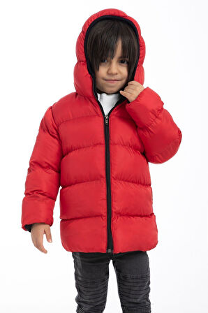 Erkek Çocuk Polarlı Kapüşonlu Su Geçirmez Rüzgara Dayanıklı Şişme Kışlık Mont & Kaban