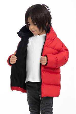 Erkek Çocuk Polarlı Kapüşonlu Su Geçirmez Rüzgara Dayanıklı Şişme Kışlık Mont & Kaban