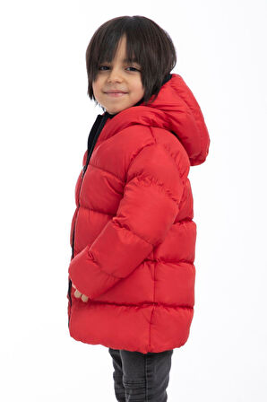 Erkek Çocuk Polarlı Kapüşonlu Su Geçirmez Rüzgara Dayanıklı Şişme Kışlık Mont & Kaban