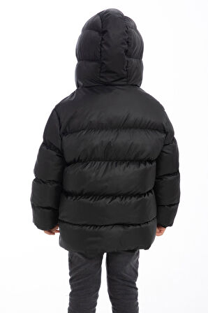 Erkek Çocuk Polarlı Kapüşonlu Su Geçirmez Rüzgara Dayanıklı Şişme Kışlık Mont & Kaban