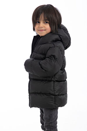 Erkek Çocuk Polarlı Kapüşonlu Su Geçirmez Rüzgara Dayanıklı Şişme Kışlık Mont & Kaban