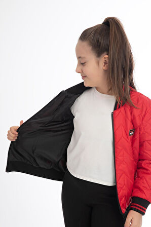 Kız ÇocukKolej Yaka Astarlı Su ve Rüzgar Geçirmez Fermuarlı Cep Mont Ceket