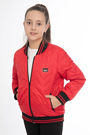 Kız ÇocukKolej Yaka Astarlı Su ve Rüzgar Geçirmez Fermuarlı Cep Mont Ceket