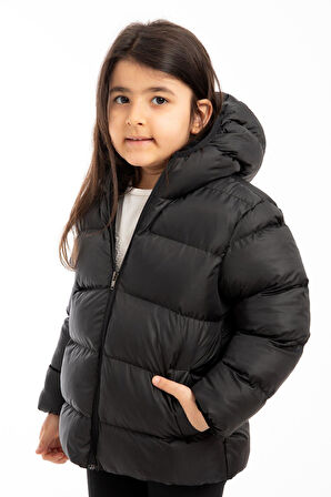 Kız Çocuk Polarlı Kapüşonlu Su Geçirmez Rüzgara Dayanıklı Şişme Kışlık Mont & Kaban