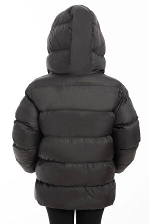 Kız Çocuk Polarlı Kapüşonlu Su Geçirmez Rüzgara Dayanıklı Şişme Kışlık Mont & Kaban