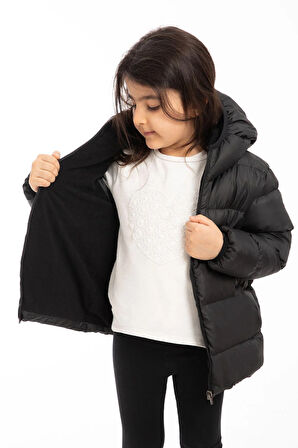 Kız Çocuk Polarlı Kapüşonlu Su Geçirmez Rüzgara Dayanıklı Şişme Kışlık Mont & Kaban