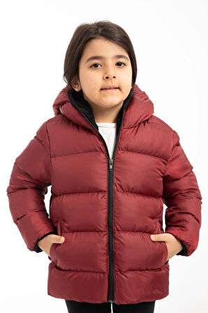 Kız Çocuk Polarlı Kapüşonlu Su Geçirmez Rüzgara Dayanıklı Şişme Kışlık Mont & Kaban