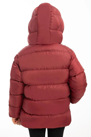 Kız Çocuk Polarlı Kapüşonlu Su Geçirmez Rüzgara Dayanıklı Şişme Kışlık Mont & Kaban