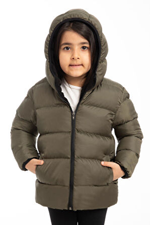 Kız Çocuk Polarlı Kapüşonlu Su Geçirmez Rüzgara Dayanıklı Şişme Kışlık Mont & Kaban
