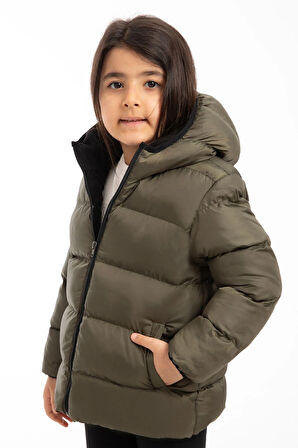 Kız Çocuk Polarlı Kapüşonlu Su Geçirmez Rüzgara Dayanıklı Şişme Kışlık Mont & Kaban