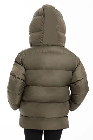 Kız Çocuk Polarlı Kapüşonlu Su Geçirmez Rüzgara Dayanıklı Şişme Kışlık Mont & Kaban