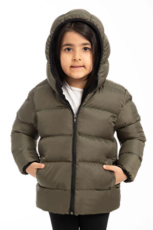 Kız Çocuk Polarlı Kapüşonlu Su Geçirmez Rüzgara Dayanıklı Şişme Kışlık Mont & Kaban