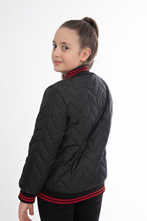 Kız Çocuk Kolej Yaka Astarlı Su ve Rüzgar Geçirmez Fermuarlı Cep Mont Ceket