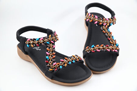 GUJA 25y150-8 Ortopedik Siyah Kadın Sandalet