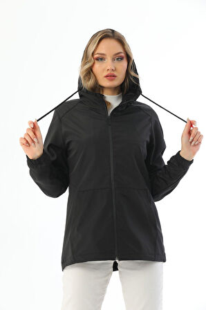 Kadın Astarlı Su Geçirmez Ve Rüzgara Dayanıklı Kapüşonlu Cepli Yağmurluk - Rüzgarlık