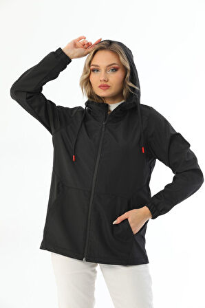 Kadın Astarlı Su Geçirmez Ve Rüzgara Dayanıklı Kapüşonlu Cepli Yağmurluk - Rüzgarlık