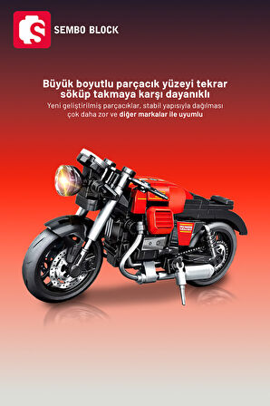 Sembo Block Kırmızı Klasik Motorsiklet 219 Parça yapı blokları Lego ile uyumlu (714532)