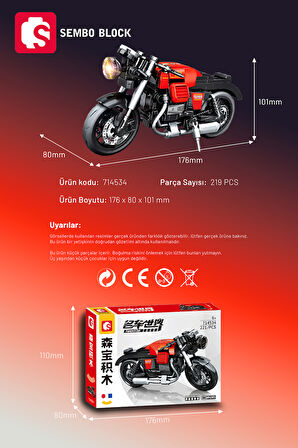 Sembo Block Kırmızı Klasik Motorsiklet 219 Parça yapı blokları Lego ile uyumlu (714532)