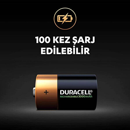 Duracell Alkalin 3000mAh NI-MH C 2'li Orta Boy Şarj Edilebilir Pil