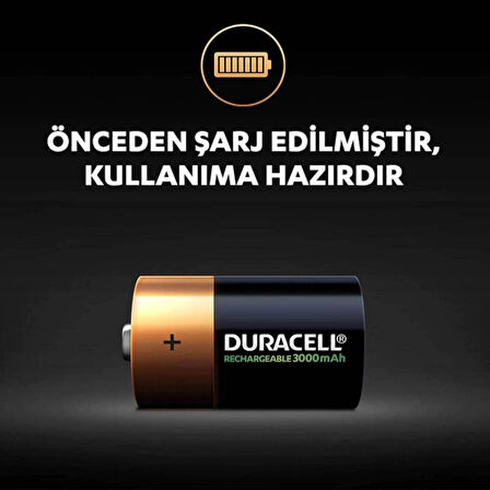 Duracell Alkalin 3000mAh NI-MH C 2'li Orta Boy Şarj Edilebilir Pil