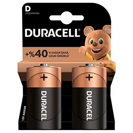 Duracell Alkalin D Büyük Boy Pil 2'li Paket (LR20 / MN1300)