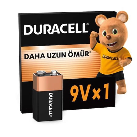 Duracell 9V Alkalin Pil (6LR61/MN1604)