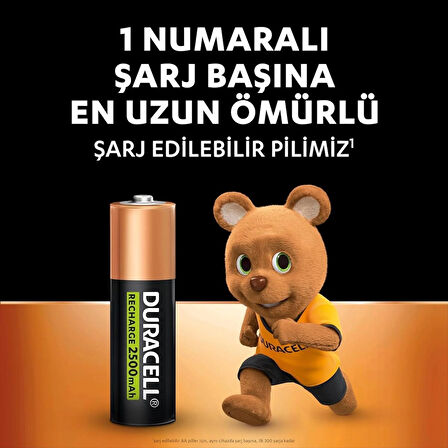 Duracell Şarj Edilebilir AA Kalem Pil (2'li Paket), 2500 mAh NiMH, Önceden Sarj Edilmiş, Şarj Edilebilir Pil