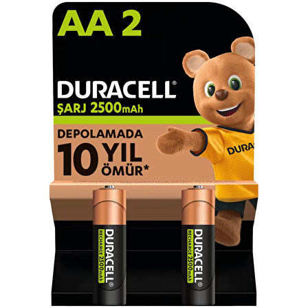 Duracell AA Şarj Edilebilir Kalem Pil 2500mAh 1.2V 2'li Paket (HR06 / DX1500)